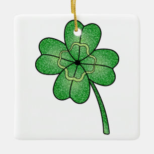Glitzer Vierblattklee Keramikornament