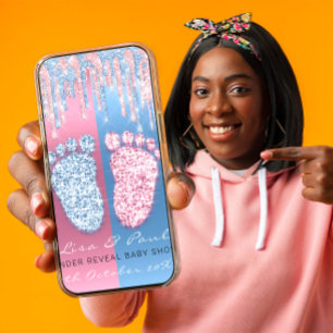 Glitzer VIP Pink Blue Baby Boy Girl Einladung