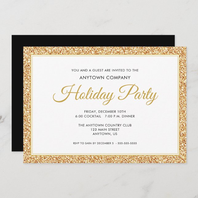 Glitzer von Gold Imitate | Corporate Holiday Party Einladung (Vorne/Hinten)