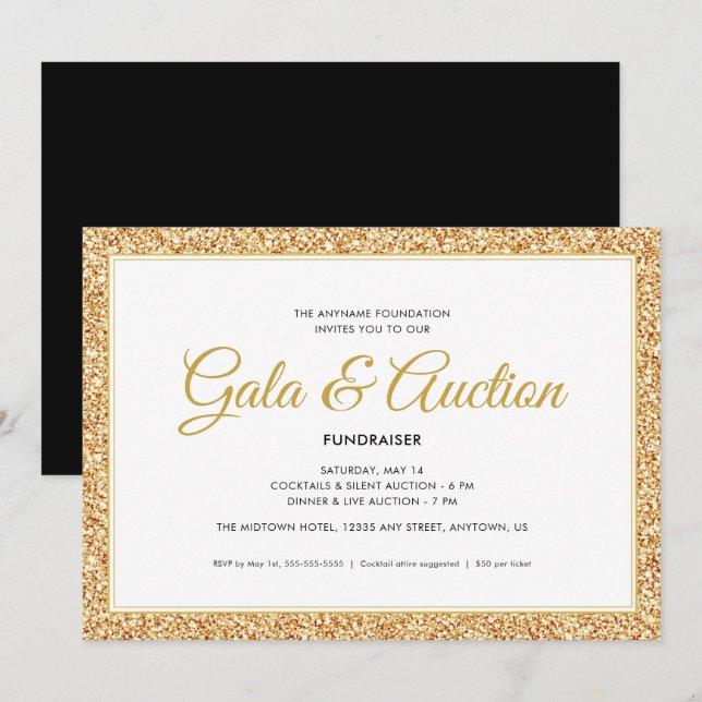 Glitzer von Gold Imitate | Gala Auktion und Fundra Einladung (Vorne/Hinten)