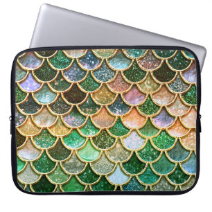 Glitzer von grünen Metallfolien, Goldverkleidungen Laptopschutzhülle