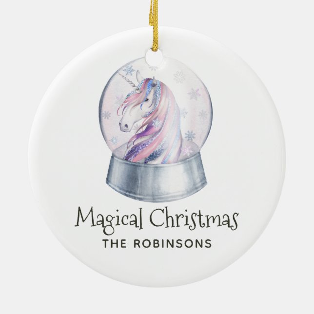 Glitzer Wasserfarbe Einhorn Weihnachten Keramik Ornament (Hinten)