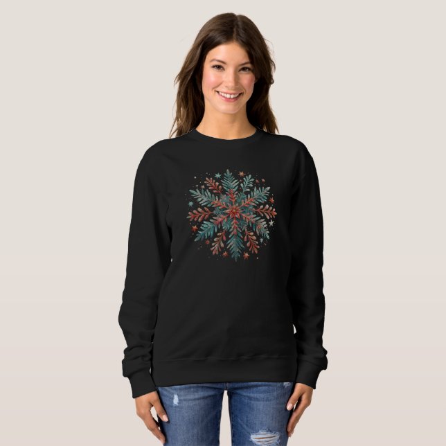 Glitzer Wasserfarbe Schneeflocke Sweatshirt (Vorne ganz)