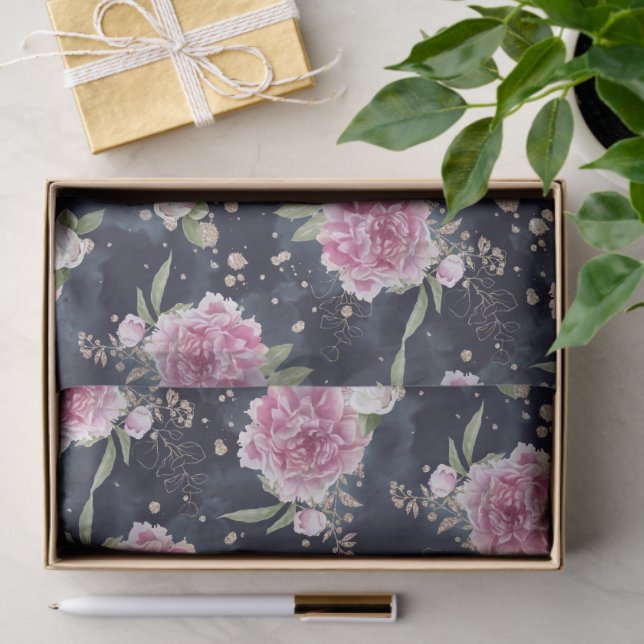 Glitzer Watercolor Pink Blauer Blütenblättriger Gl Seidenpapier (Geschenk)