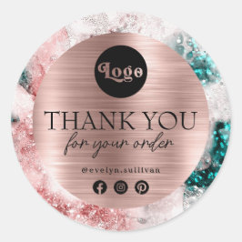 Glitzer Watercolor Rose Gold Foil Danke Runder Aufkleber