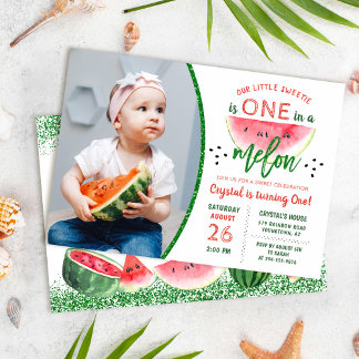 Glitzer Watermelon 1. Geburtstag Foto Einladung