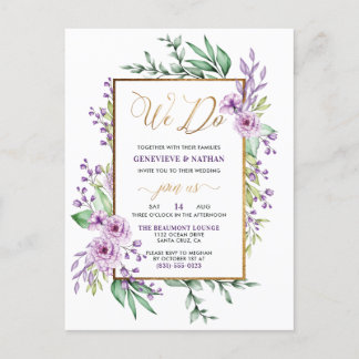 Glitzer "We Do" Pastel Lila Blumenhochzeit Einladungspostkarte