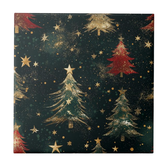 Glitzer-Weihnachtsbäume & Sterne (2) Fliese (Vorderseite)