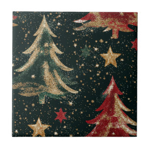 Glitzer-Weihnachtsbäume & Sterne (3) Fliese
