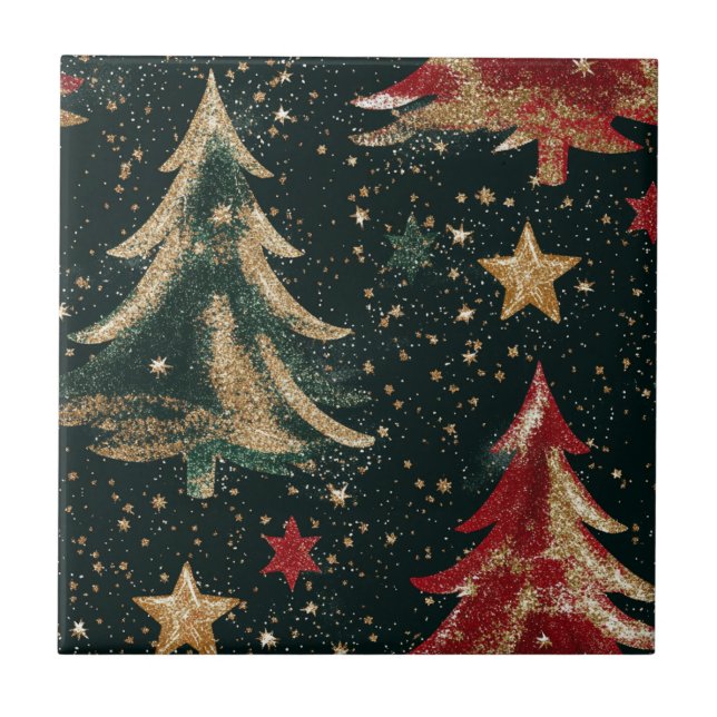 Glitzer-Weihnachtsbäume & Sterne (3) Fliese (Vorderseite)