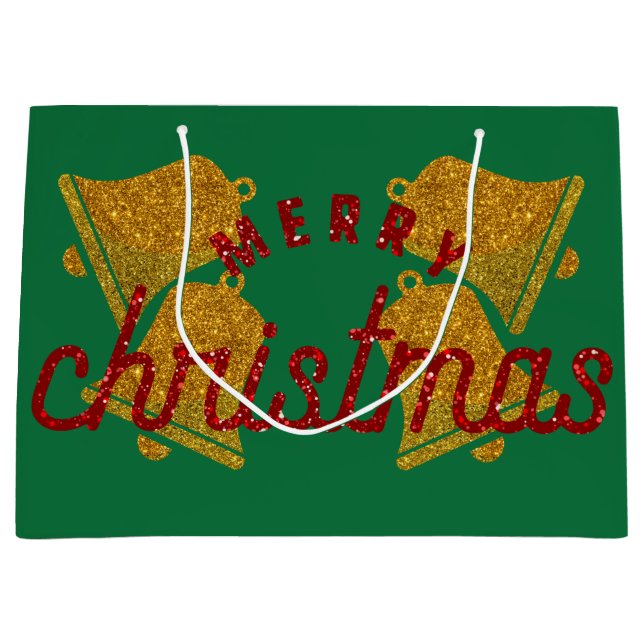 Glitzer Weihnachtsglocken Große Geschenktüte (Vorderseite)