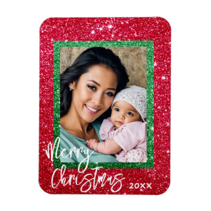 Glitzer Weihnachtskarte - Personalisiertes Foto Magnet