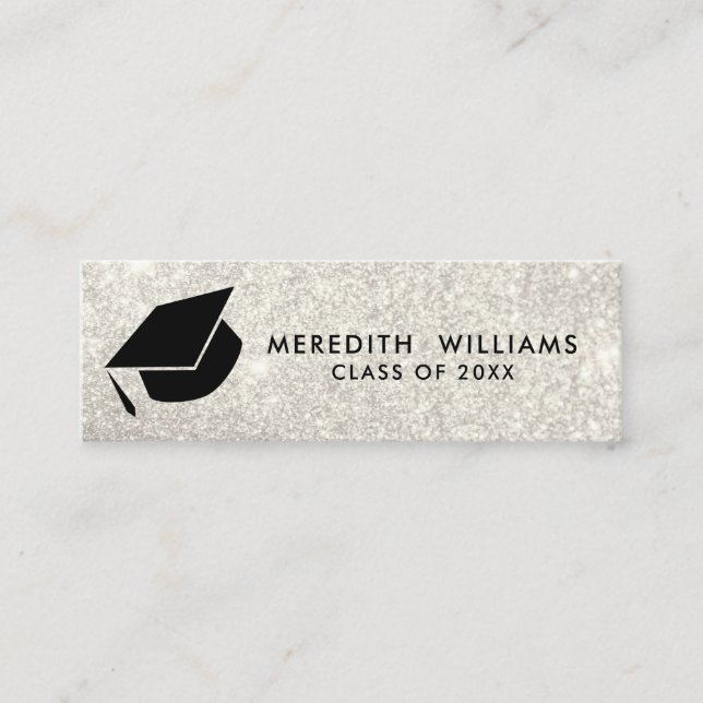 Glitzer Weiße Kappe Abschluss Beilage Mini Visitenkarte (Vorderseite)