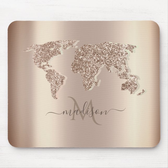 Glitzer Weltkarte Reise Monogramm Mousepad (Vorne)
