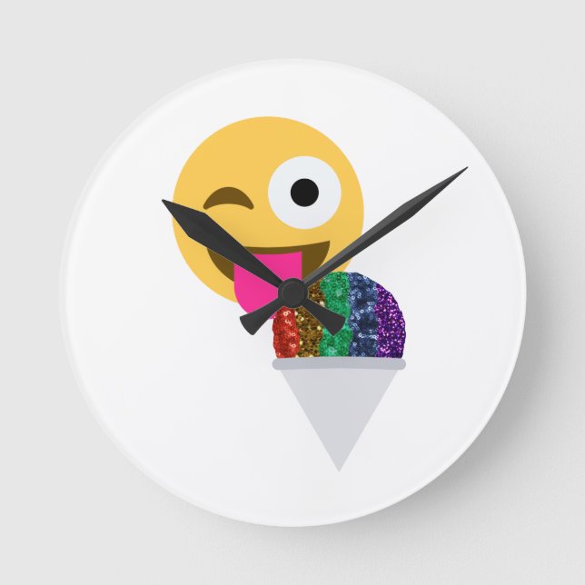 Glitzer wink Emoji Runde Wanduhr (Vorderseite)
