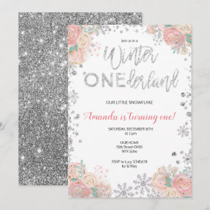 Glitzer Winter ONEderland Schnee Einladung zum Geb