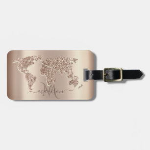 Glitzer World Map Travel Monogram Gepäckanhänger