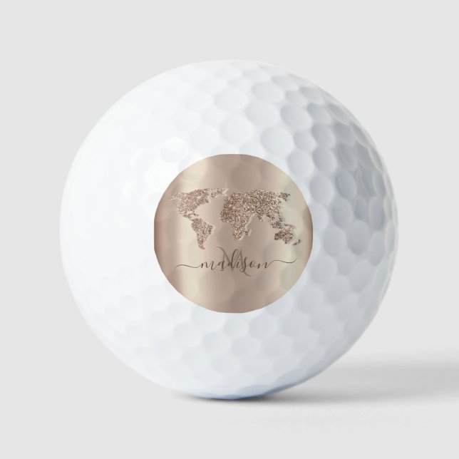 Glitzer World Map Travel Monogram Golfball (Vorderseite)