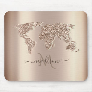 Glitzer World Map Travel Monogram Mousepad