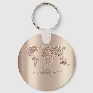 Glitzer World Map Travel Monogram Schlüsselanhänger