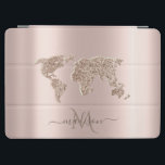 Glitzer World Map Travel Rose Gold Monogramm iPad Air Hülle<br><div class="desc">Elegante Glitzer Weltkarte auf Rose goldener Hintergrund mit Ihrem Namen.</div>