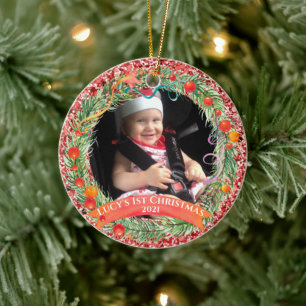 Glitzer Wreath Foto Erste Weihnachtsdekoration Keramik Ornament