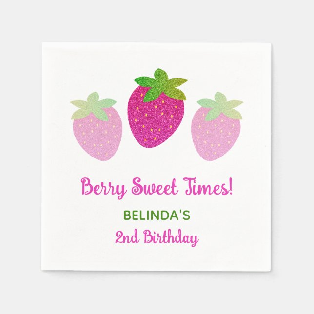 Glitzer Y2K Rosa Erdbeere 2. Geburtstag Serviette (Vorderseite)