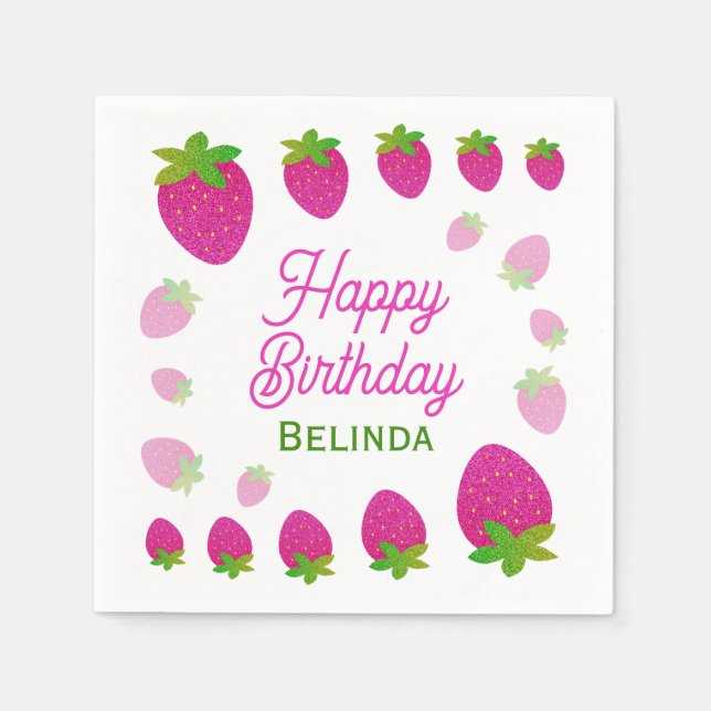Glitzer Y2K Strawberry Berry Birthday Serviette (Vorderseite)