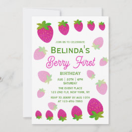 Glitzer Y2K Strawberry Berry Erster Geburtstag Einladung