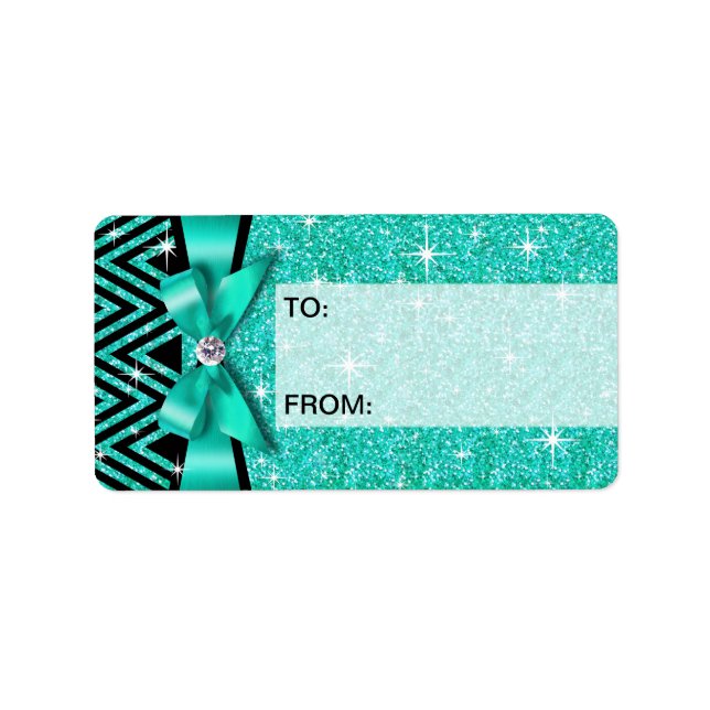 Glitzer Zickzack Bling Diamond Bow | AQUAMARIN Adressaufkleber (Vorne)