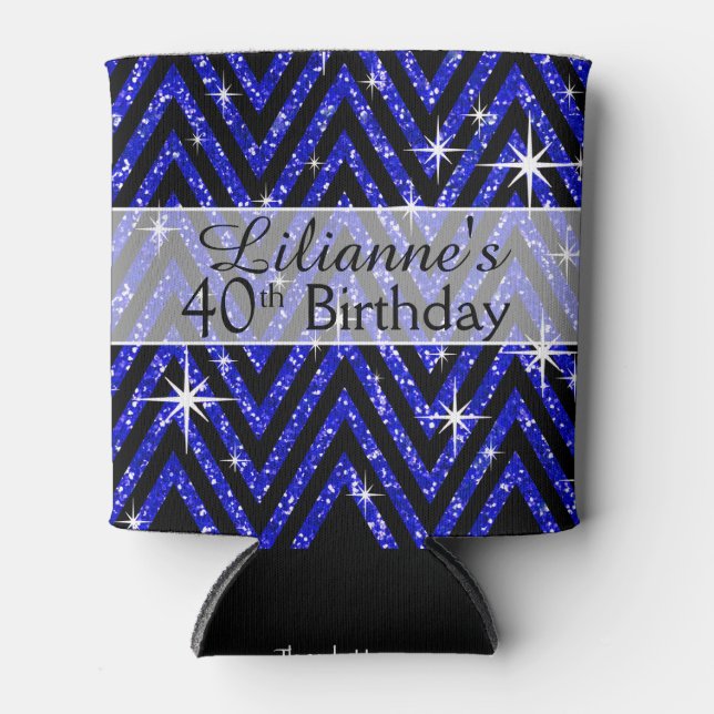 Glitzer Zickzack Bling | Saphir Dosenkühler (Vorderseite)