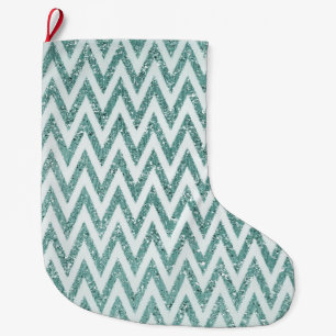 Glitzer Zigzag mit aquamarinen grünen und weißen I Großer Weihnachtsstrumpf