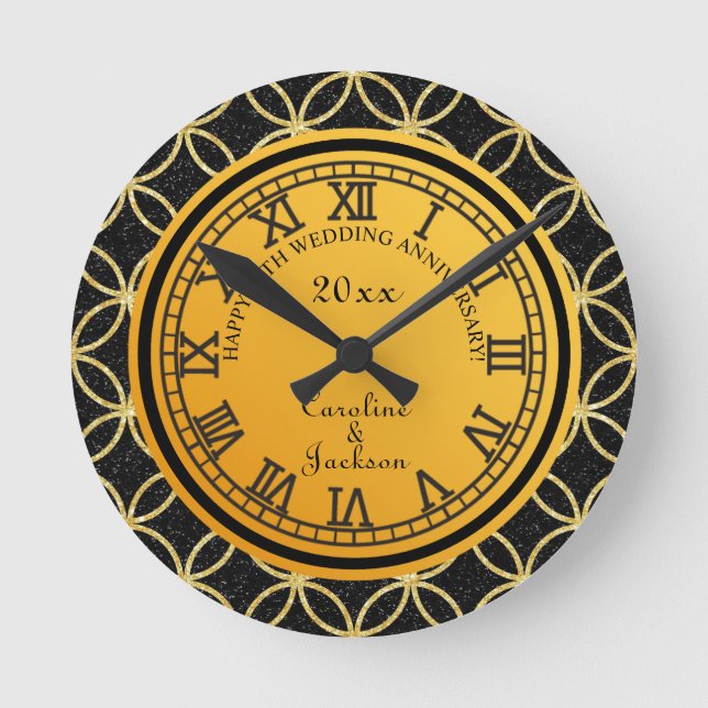 Glitzer zum 50. Geburtstag der Hochzeit Runde Wanduhr (Vorderseite)