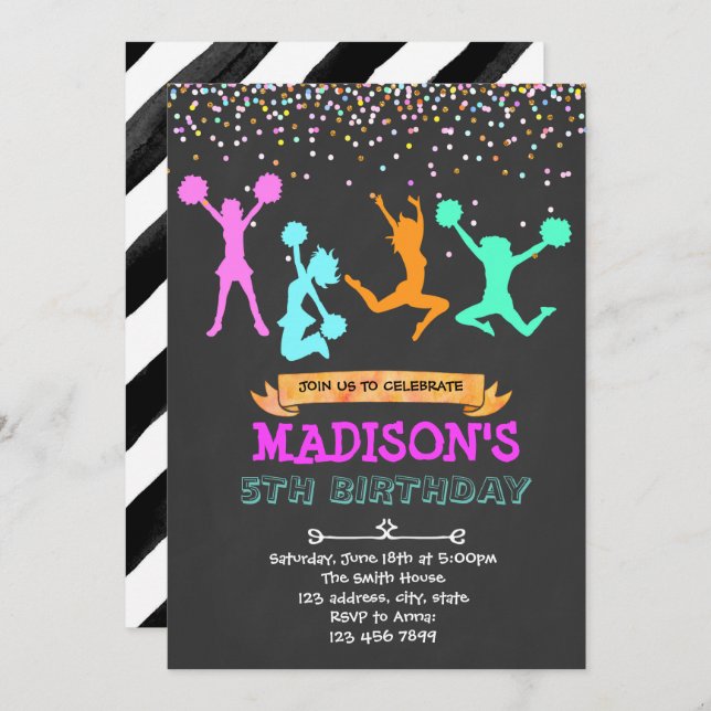 Glitzercheerleader-Party Einladung (Vorne/Hinten)