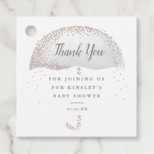 Glitzergrauer Regenschirm Baby Shower Danke Geschenkanhänger