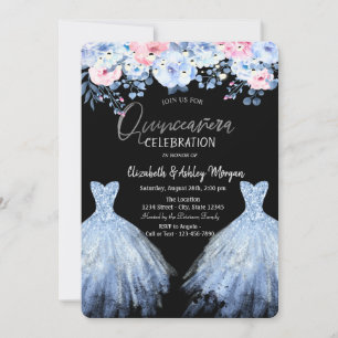 Glitzerkleid Blaue Rosa Blumen Einladung