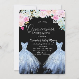 Glitzerkleid Chic Blau Rosa Blumen Einladung
