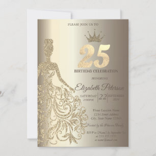 Glitzerkleid, Diamanten Champagner 25. Geburtstag Einladung