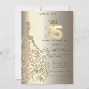 Glitzerkleid, Diamanten Champagner 35. Geburtstag Einladung