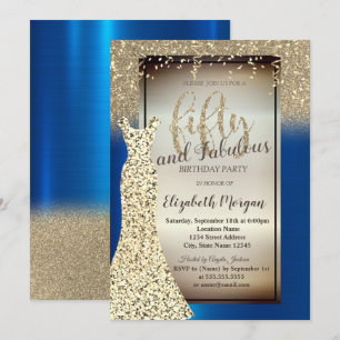 Glitzerkleid, Konfetti RoyalBlau 50. Geburtstag Einladung
