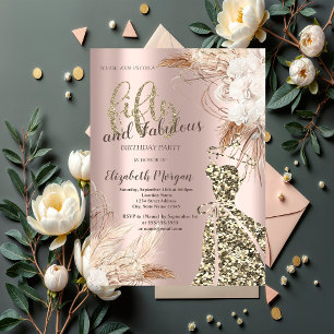 Glitzerkleid, Rose Gold Boho-Blume 50. Geburtstag Einladung