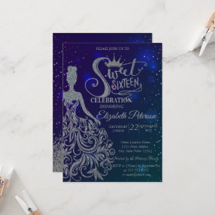 Glitzerkleid, Tiara, Diamanten Blaue Sterne Sweet  Einladung
