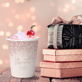 Glitzern 16 . Geburtstag Rose Gold ID912 Pappbecher
