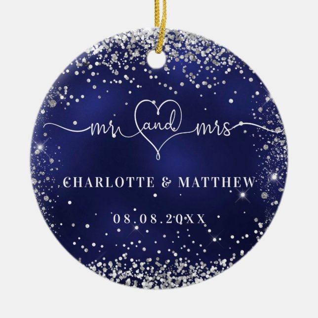 Glitzern aus Navy-Silber-Glitzer Keramik Ornament (Vorne)