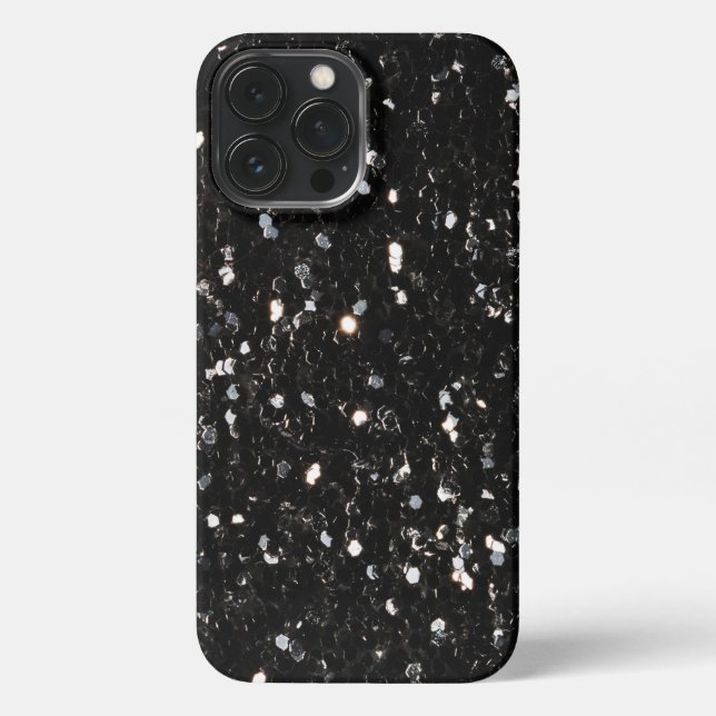 Glitzern aus schwarz-weiß glänzenden Glitzer iPhone Hülle (Rückseite)