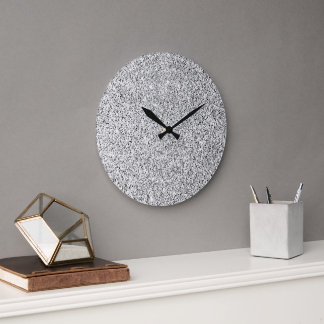 Glitzern aus silbergrauem Glitzer Große Wanduhr (Büro)