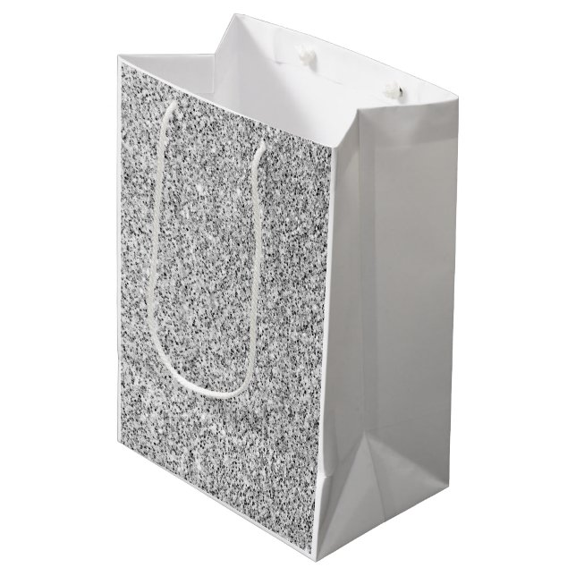 Glitzern aus silbergrauem Glitzer Mittlere Geschenktüte (Vorderseite Schrägansicht)
