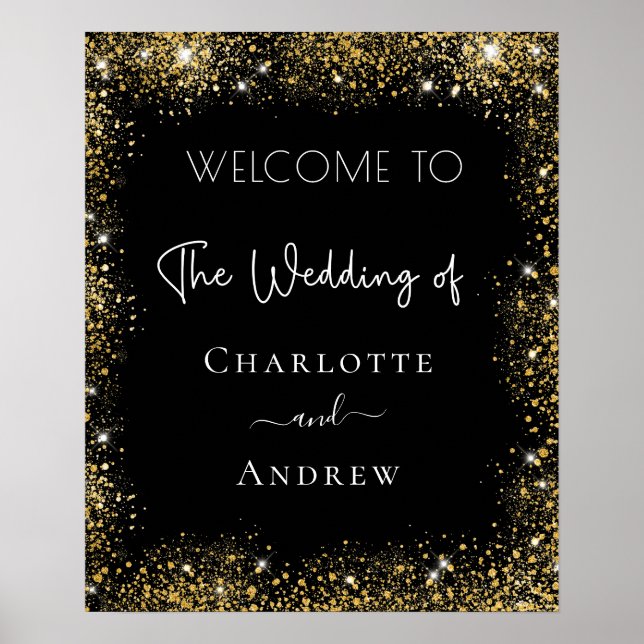 Glitzern begrüßen Hochzeitsschwarz Poster (Vorne)