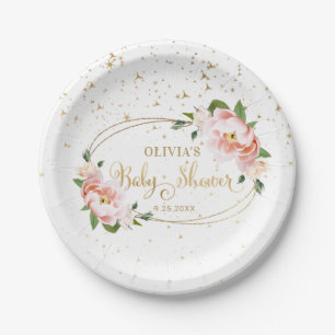Glitzern Blush Pink Blues Baby Girl Dusche Pappteller