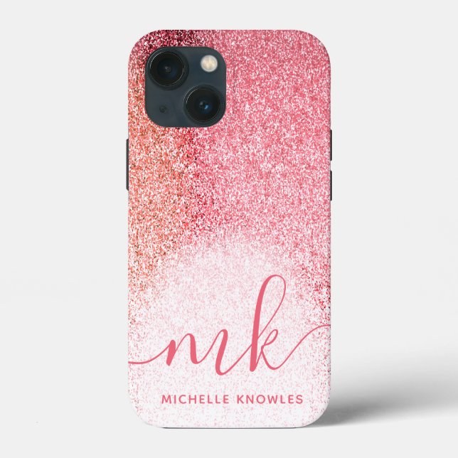 Glitzern Blush Pink Rose Mit Monogramm Script Case-Mate iPhone Hülle (Rückseite)